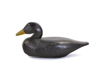 Vintage Carved Wooden Duck Decoy With Painted Finish & Weighted Base