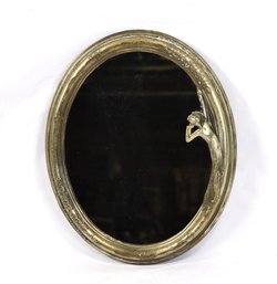 Art Nouveau-Style Oval Mirror With Female Figure