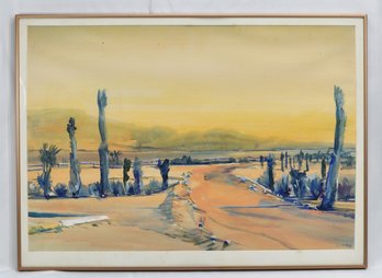Mid-Century Modern Desert Landscape Watercolor, Signed & Dated