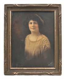Antique  Edwardian Lady Portrait Hand-colored Photoprint, Signed By The Artist