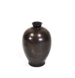 Small 19th C. Japanese Bronze Vase - Baluster Form With Dark Patina