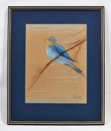 Ralph Kanna (1910-2000) Pastel Drawing Of Blue Bird On Branch