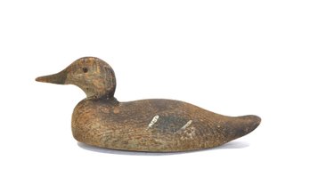 Vintage Wooden Duck Decoy With Glass Eyes & Lead Keel Weight