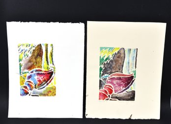 Roberta Segal (XX-XXI Century) Pair Abstract ' Harvest'  Monoprint Mixed