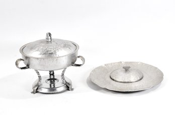 Pair Mid- Century Embossed Aluminum Serving Pieces