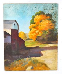 John Martini Watermulder (1916-2004) Autumn Barn Landscape Oil Painting