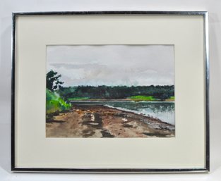 Vintage Coastal Landscape Watercolor Painting, Signed