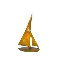 Vintage Miniature Brass Sailboat Sculpture With 'G C' Applied Monogram