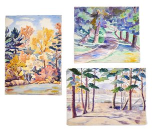 Elizabeth Williams Garstin (American, 20th C.) Three Landscape Watercolors From Artist Portfolio