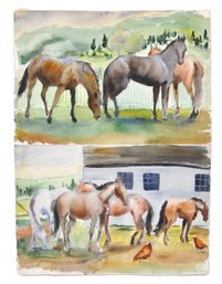 Elizabeth Williams Garstin (American, 20th C.) Horses Watercolor From Artist Portfolio