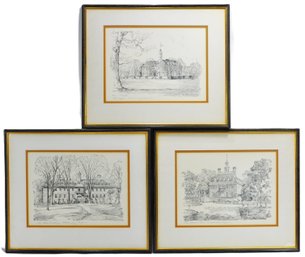 Charles H. Overly (1908-1970) Williamsburg Virginia Lithographs, Set Of 3 Framed
