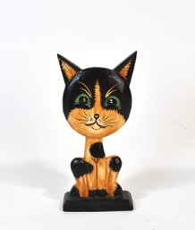 Vintage Hand-Carved Wooden Cat Folk Art Figurine