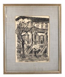 Vintage Lithograph French Quarter House - Signed & Dated