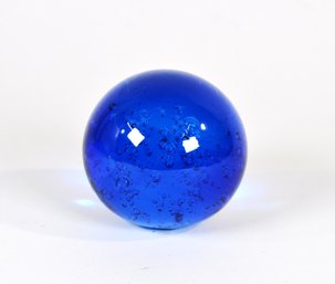 Vintage Blue Art Glass Paperweight W/ Controlled Bubbles