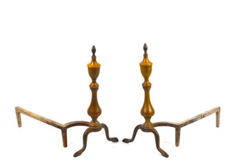 Pair Of Antique Brass And Iron Fireplace Andirons