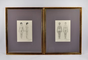 Pair Original  Soviet 1960 Academic Nude Figure Drawings - Signed