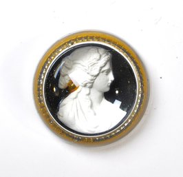 Antique Cameo Desk Paperweight  - Glass Dome With Classical Female Bust Portrait