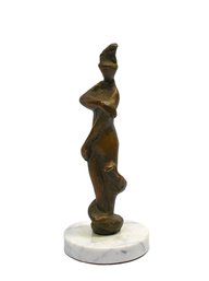 Modernist Abstract Bronze Standing Woman Sculpture On Marble Base