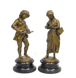 19th Century Pair Of Auguste Moreau ' Ecoliers' Spelter Sculptures