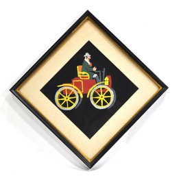 Vintage ' Gay Nineties Group' Folk Art Painting Of Man Driving 1903 Oldsmobile Runabout