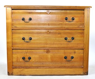Antique Oak Three-Drawer Chest With Carved Keyhole Escutcheons