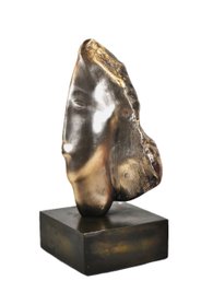 Leon Sorochinsky (Israeli, 20th C.) Abstract Bronze Head Sculpture On Rotating Plinth