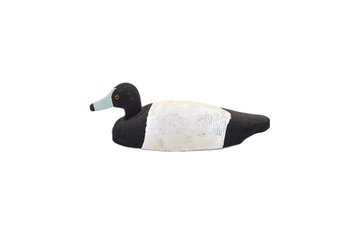 Vintage Wooden Duck Decoy, Black & White Paint, Glass Eyes