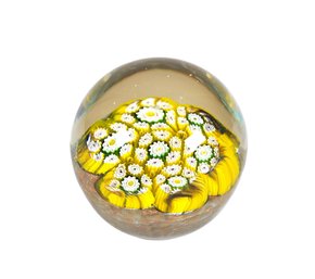 Vintage Art Glass Paperweight Yellow Murano Millefiori Pattern