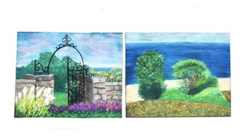 Pair Of Coastal Landscape Pastel Paintings From Raffaello LaMantia Estate