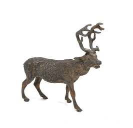 Early 1900s German Cast Metal Stag Deer Figure With Large Antlers