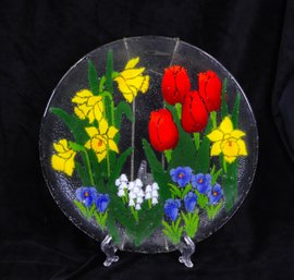 Peggy Carr Fused Glass Art Plate  Spring Flowers Design