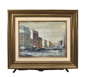 Lloyd (20th Century) Impressionistic Winter City Street Scene Oil Painting