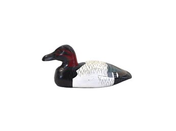 Small Vintage Hand-Carved Wooden Duck Decoy, Redhead Style, Painted Feathers