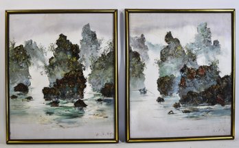 Kee Fung Ng (b. 1941) Pair Of Impasto Coastal Seascape Oil Paintings