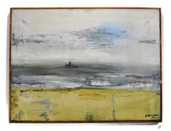 Vintage 1959 Mid-Century Coastal Seascape Modernist Oil Painting, Signed
