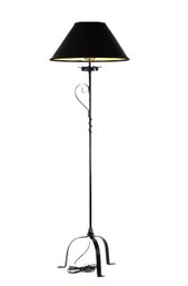 Vintage Wrought Iron Floor Lamp With Scroll Detail & Black Shade