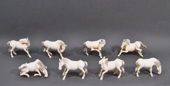 Antique Set Of 8 Chinese Carved Figures The 'Horses Of Mu Wang' Or 'Horses Of Happiness'.
