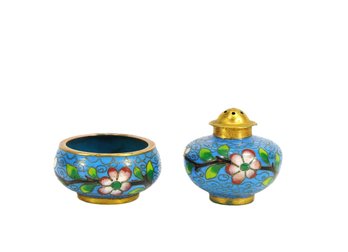 Pair Vintage Miniature Chinese Cloisonne Enamel Salt & Pepper Shakers