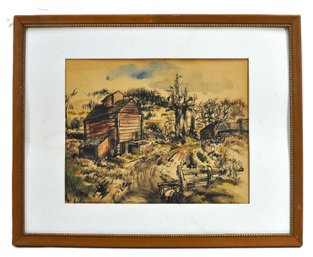 John Heliker (1909-2000) Rural Farm Landscape Watercolor & Ink, Mid-20th Century