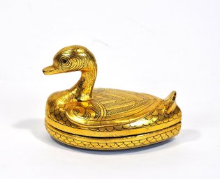 Vintage Gilt Lacquer Duck Covered Box - Signed, Handcrafted, Myanmar