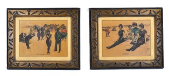 Pair Vintage Charles Dana Gibson Style Resin Plaques - Picturesque America Coastal Scenes