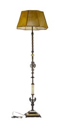 Vintage Iron & Onyx Floor Lamp With Leather Shade