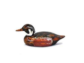 Vintage Hand-Carved Wooden Duck Decoy With Painted Plumage