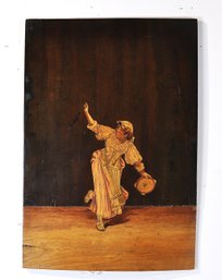 Attrib. Almerico Gargiulo (Italian, 1843 - 1912) Fruitwood Inlaid Panel Of Dancing Woman