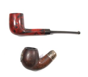 Lot Two Estate Pipes- 1923 Sterling Silver Mount With U.S. Eagle Emblem & Hilson Fantasia