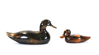 Pair John E. Bundy Bundy & Company Wooden Duck Decoys - Large & Small