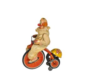Vintage Tin Wind-Up Circus Clown On Bicycle Toy- Working