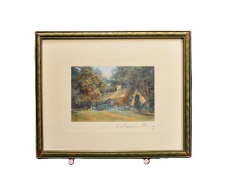 Wallace Nutting (1861 - 1941) Tranquil Cottage Landscape - Hand-colored Photograph