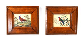 Pair Chinese Export Bird Paintings On Pith Paper - Mid-19th Century