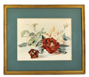 Vintage Floral Still Life Watercolor Painting Of Roses